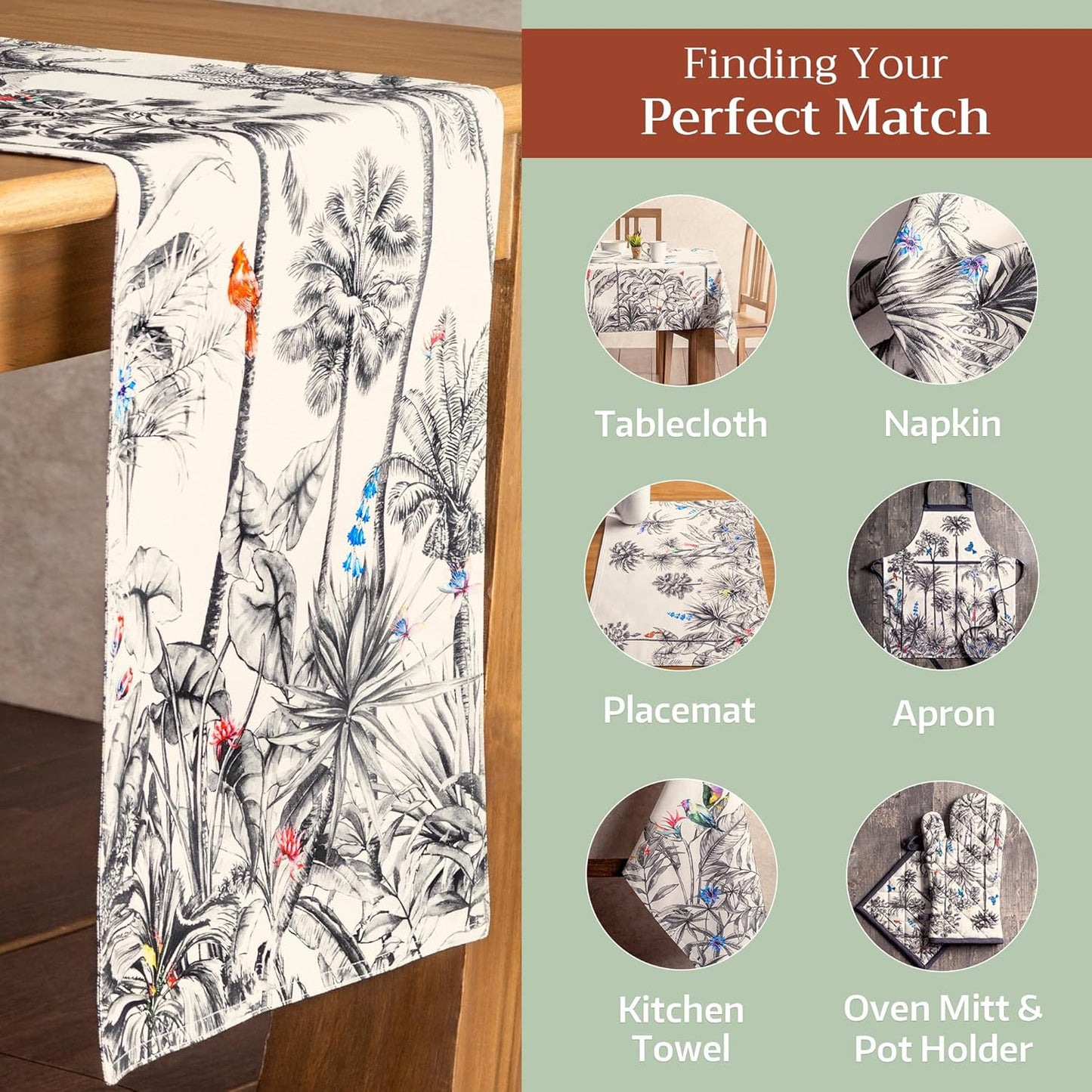 Maison d' Hermine Table Runner 100% Cotton Double Layer Table Runners 72 inches Long for Thanksgiving Christmas Decorations Home Kitchen Dining Party Wedding (Amazonia, 14.5" x 72")