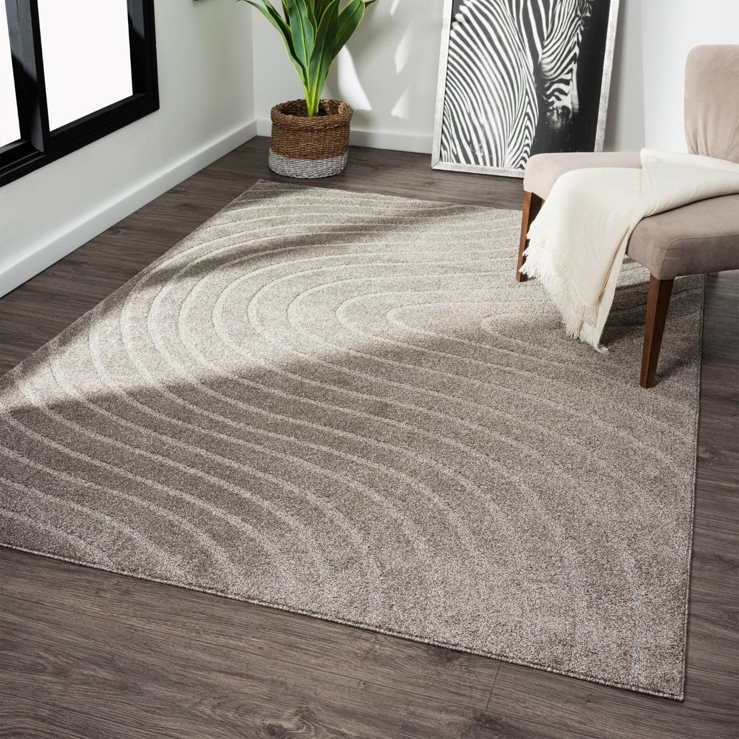 LUXE WEAVERS Modern Geometric Wave Taupe 6x9 Area Rug