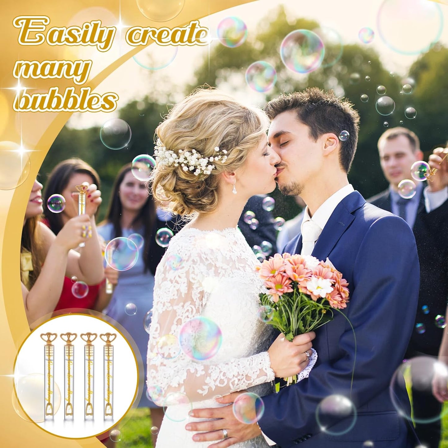 150 Pcs Bubble Wands Bulk for Wedding Party Mini Heart Wand with Bubble Solution for Wedding Bridal Showers Valentine Anniversary Graduation Birthday Supplies (Gold,Our Love Story)