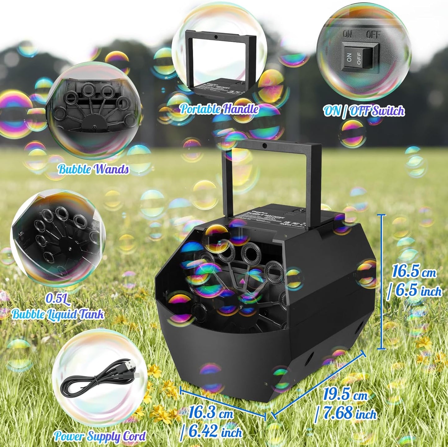 Theefun Bubble Machine: 500ML Automatic Bubble Blower Max 15000 Bubbles per Min for Kids and Toddlers, Battery or USB Operated Portable Bubble Maker for Parties Weddings Birthday Black