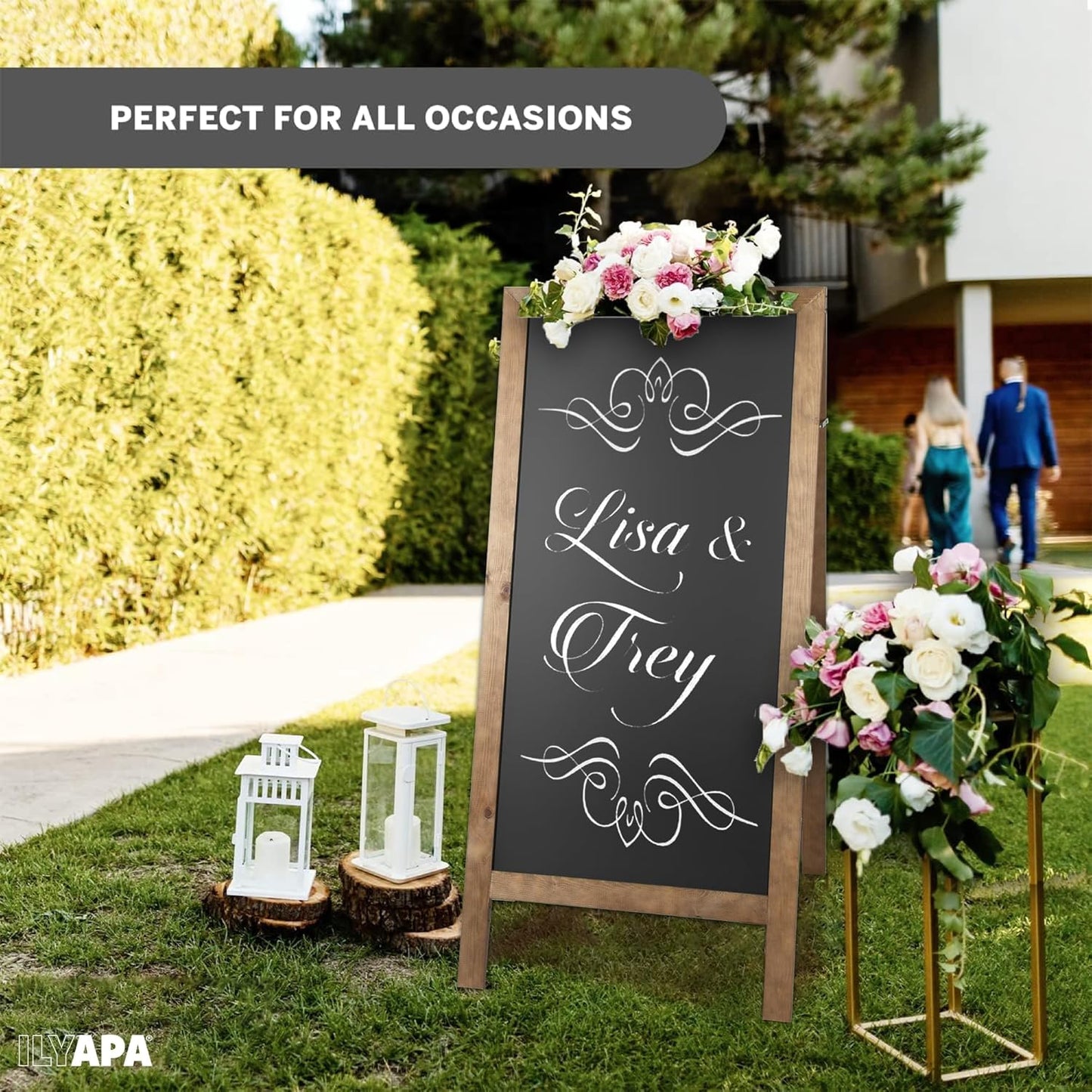 Ilyapa A-Frame Chalkboard Sidewalk Sign - 58 x 27 inches, Folding Standing Sandwich Sign – Freestanding Barnwood Magnetic Sandwich Menu Display