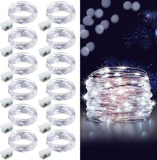 Aogist 12 Pack Fairy Lights 3 Modes 7ft 20 LED Waterproof,Battery Operated Silver Wire Firefly Starry Moon Mini String Lights for Mason Jars Christmas DIY Crafts Wedding Party Bedroom,White