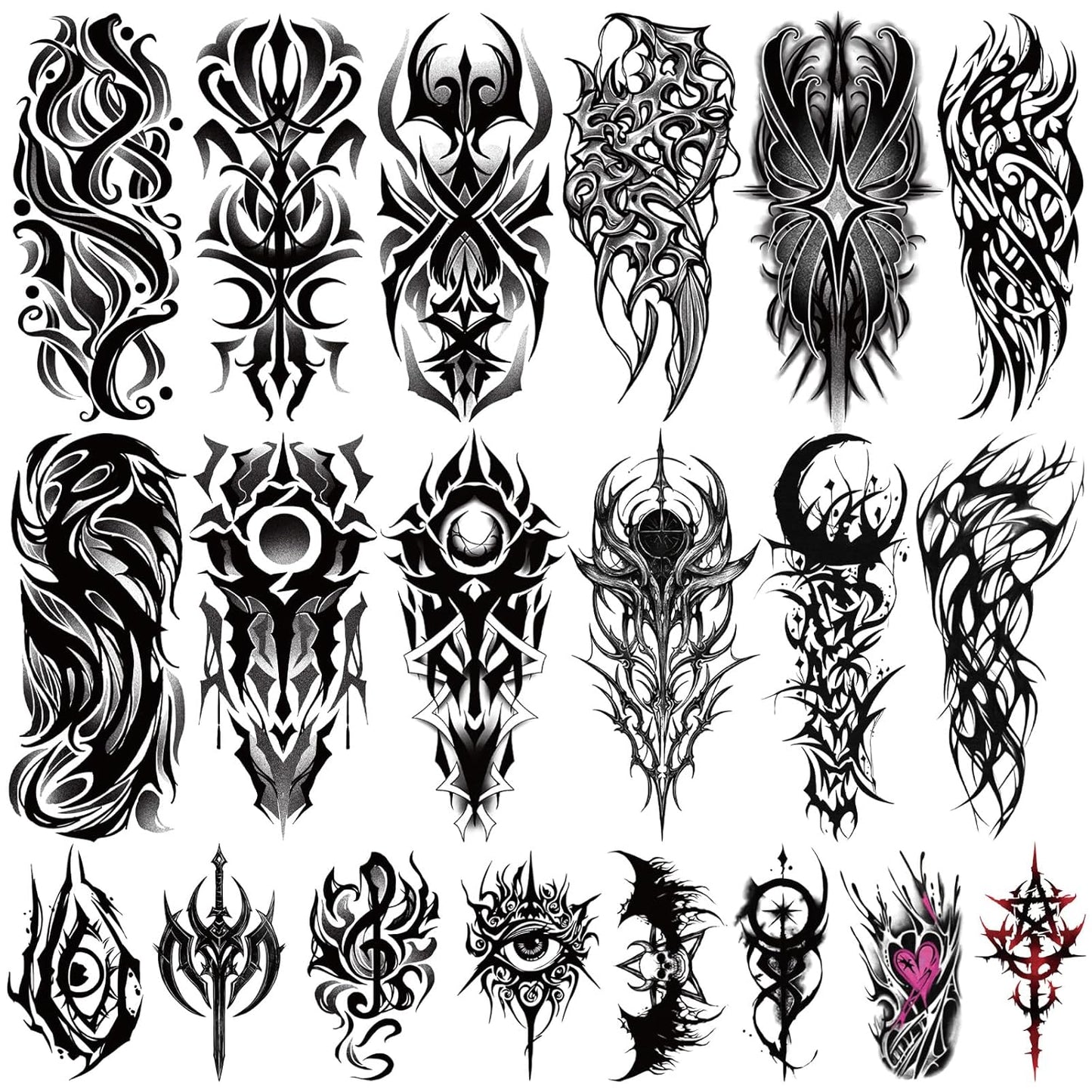 Yazhiji 77 Sheets Cyber Sigilism Temporary Tattoos Adult, 17 Sheets Cyber Seal Fake Arm Chest Shoulder Tattoo Stickers, 60 Sheets Tiny Black Tattoos for Women Men Kids