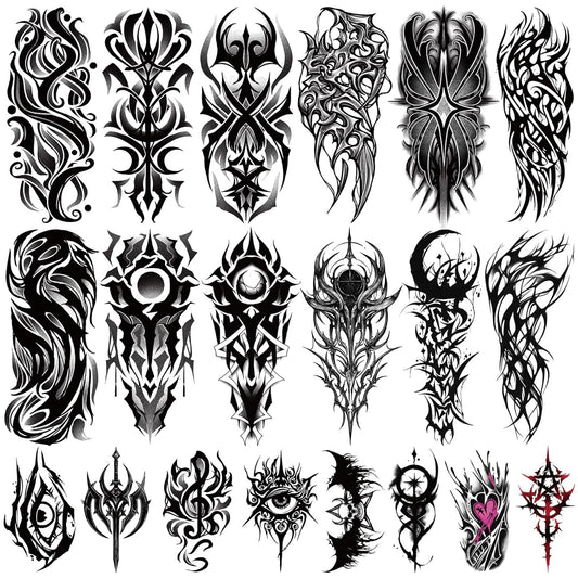 Yazhiji 77 Sheets Cyber Sigilism Temporary Tattoos Adult, 17 Sheets Cyber Seal Fake Arm Chest Shoulder Tattoo Stickers, 60 Sheets Tiny Black Tattoos for Women Men Kids