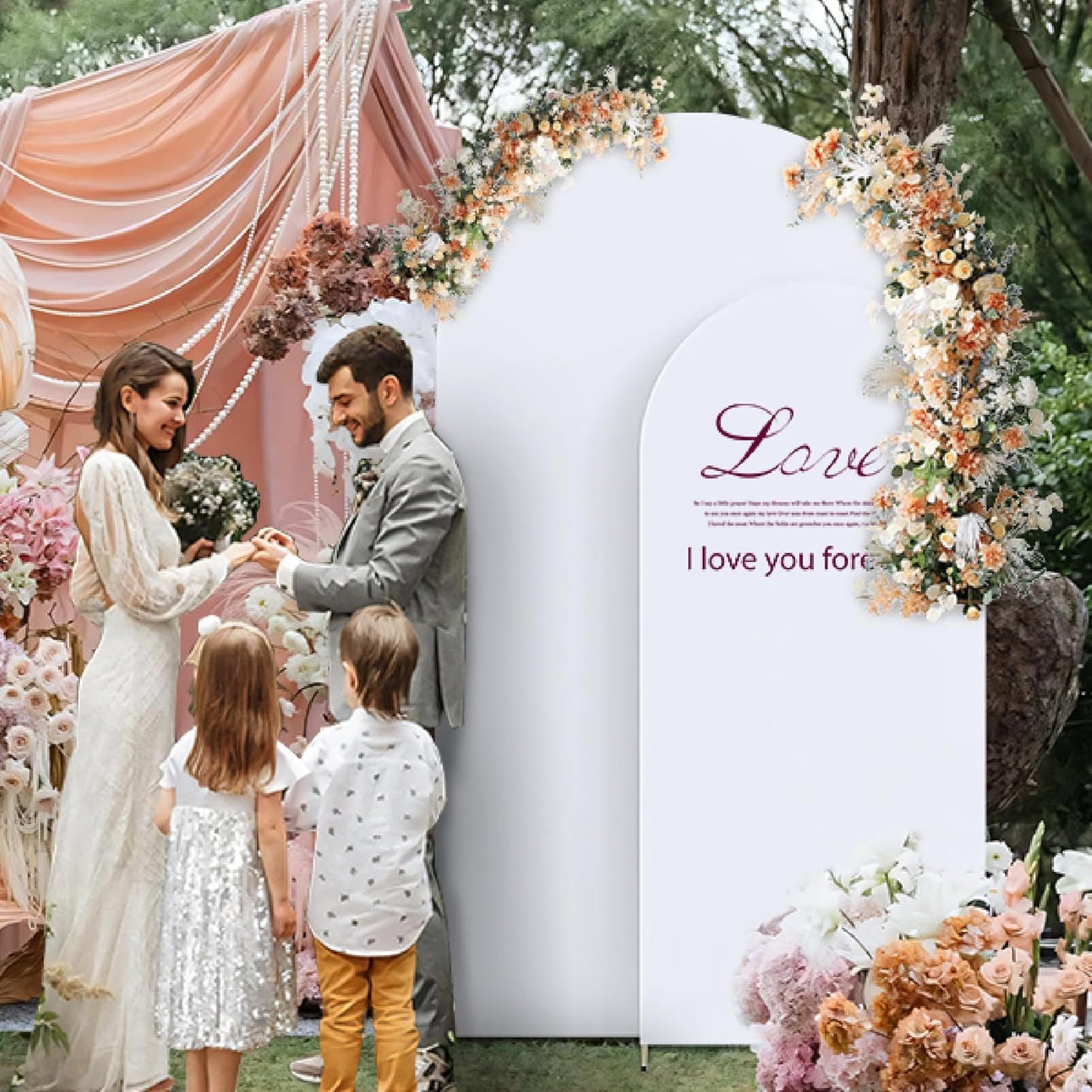 Set of 2 Arch Backdrop Cover White High Elastic Wrinkle-Resistant Arch Cover Spandex Fabric Thick Opaque Round Top Chiara Backdrop for Weddings Birthday Baby Shower Garden 6.6FT, 8FT