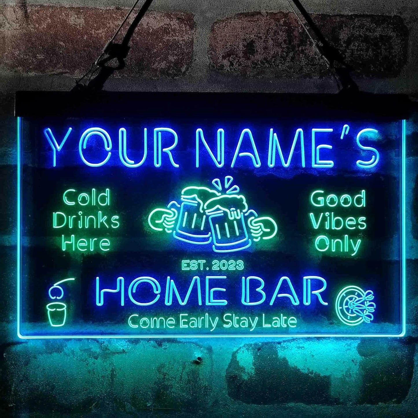 ADVPRO Personalized Your Name Custom Home Bar Beer Established Year Dual Color LED Neon Sign Green & Blue 12 x 8.5 Inches st6s32-p1-tm-gb