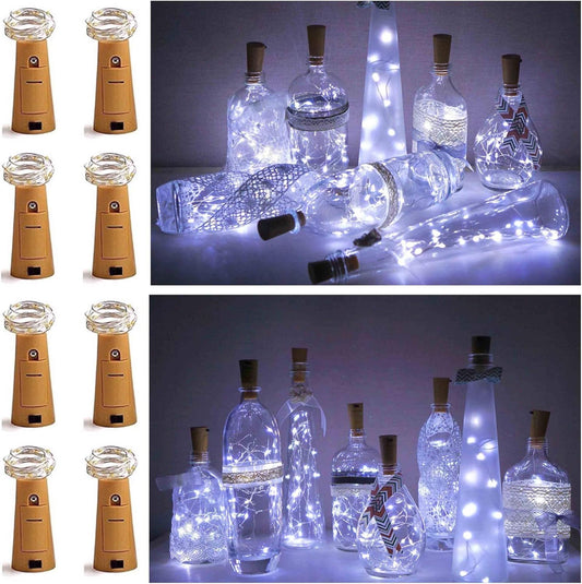 8 Pack 20 LED Wine Bottle Cork Lights, Fairy Mini String Lights Copper Wire, Battery Operated Starry Lights for DIY, Christmas, Halloween, Wedding, Party, Indoor&Outdoor (8 Pack, Cool White)
