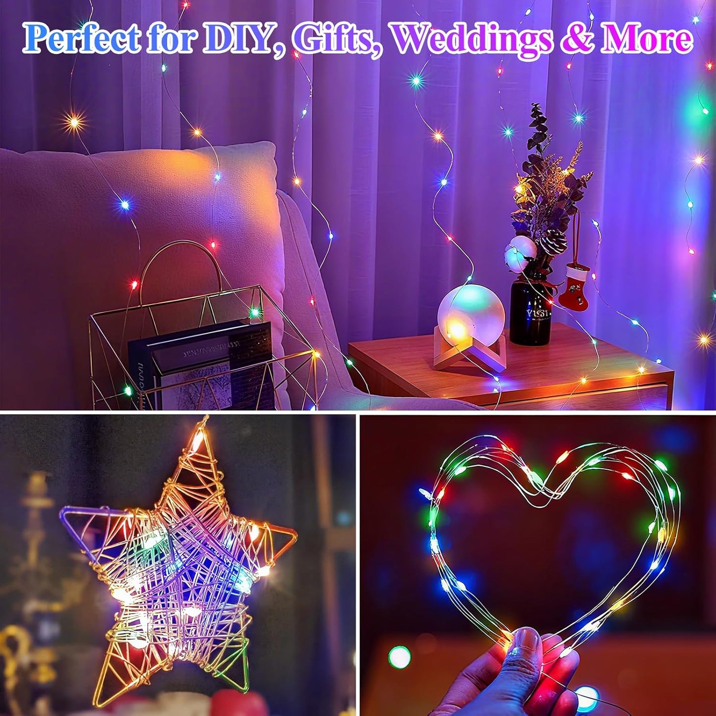 Lakumu 12 Pack Multi-Color Fairy Lights Battery Operated, 7ft 20 LED Waterproof Micro Firefly Lights for DIY Craft, Wedding Table Centerpieces, Christmas Decor, Bedroom