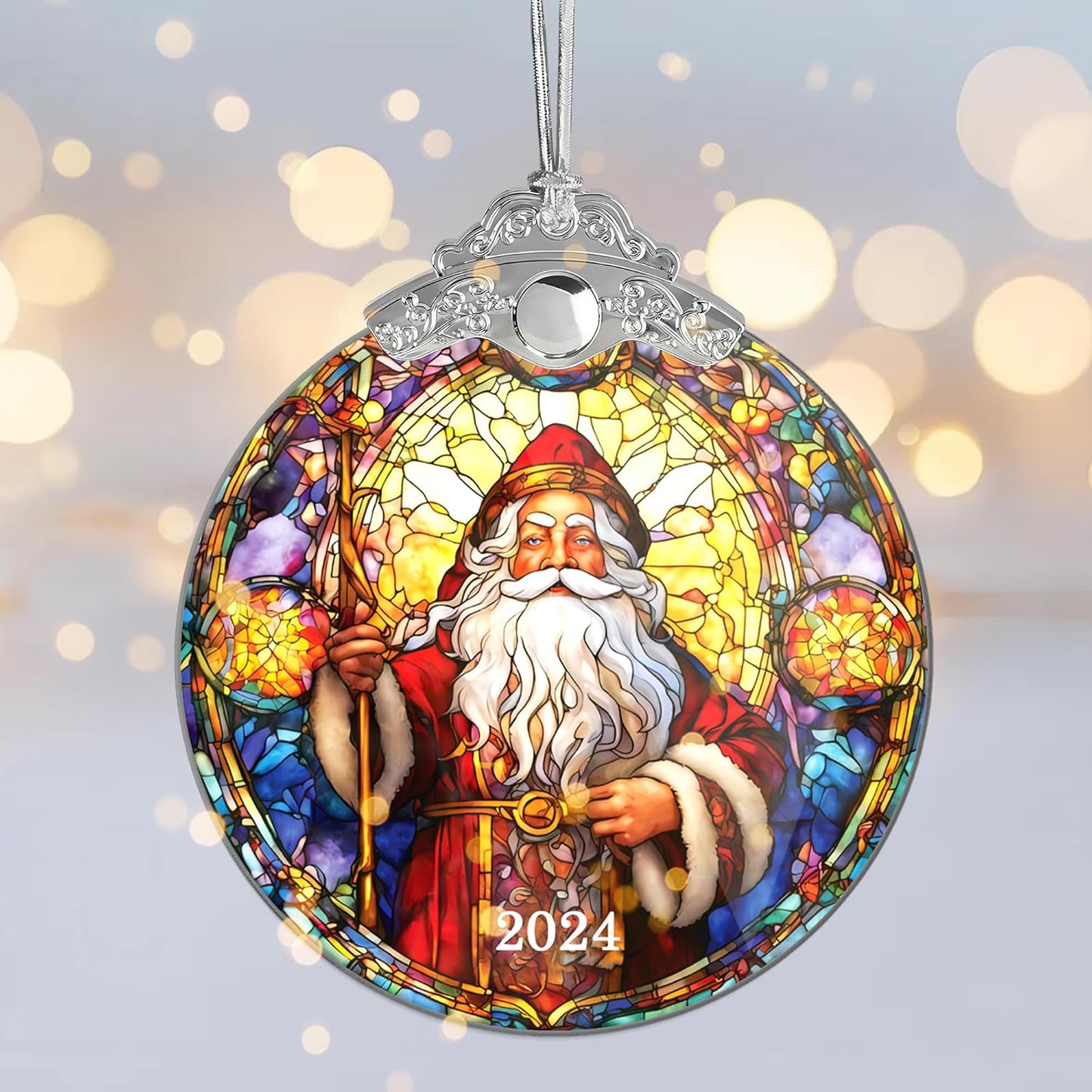 Christmas Tree Ornaments, Stained Glass Effect, Santa Claus Acrylic Art, Holiday Decor, White Elephant Gift for Adults, Christmas Decorations, Stocking Stuffers for Women