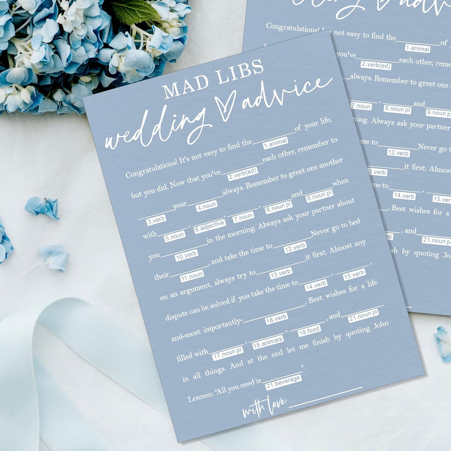 Wedding Advice Cards - Bdvice and Wishes for the Newlyweds Mr and Mrs Bride & Groom Perfect for Bridal Shower Wedding Games and Guest Book Alternative Pack of 25 Minimalist Blue 5x7 Inch Cards - B08