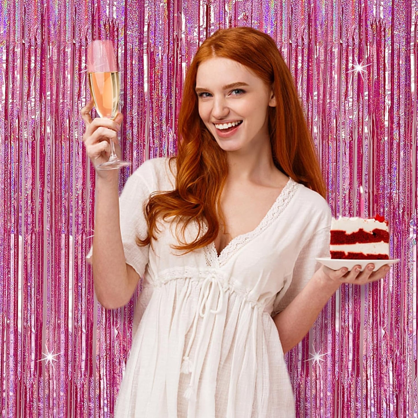 Tinsel Curtain Party Backdrop Pink Birthday Decorations 2 Packs Glitter Foil Fringe Curtain Party Decor Streamers Photo Booth for Birthday Christmas Wedding Halloween Graduation Decorations