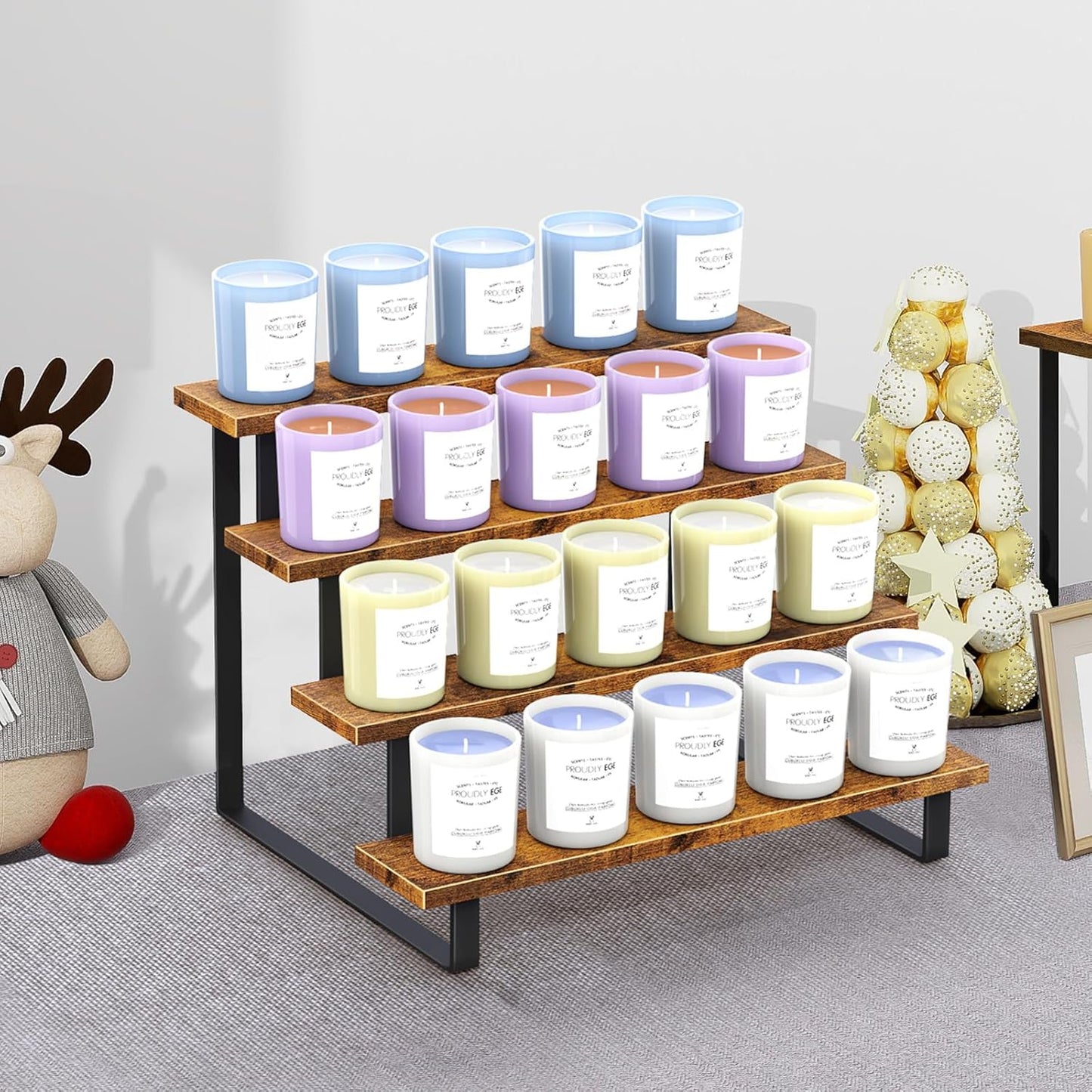 ELITEROO Cupcake Display Stand, 4 Tier Wooden Dessert Stand, Cookie Treat Stands for Dessert Table Set, Food Display Risers for Party Wedding Decor Birthday Graduation, Rustic Brown Straight