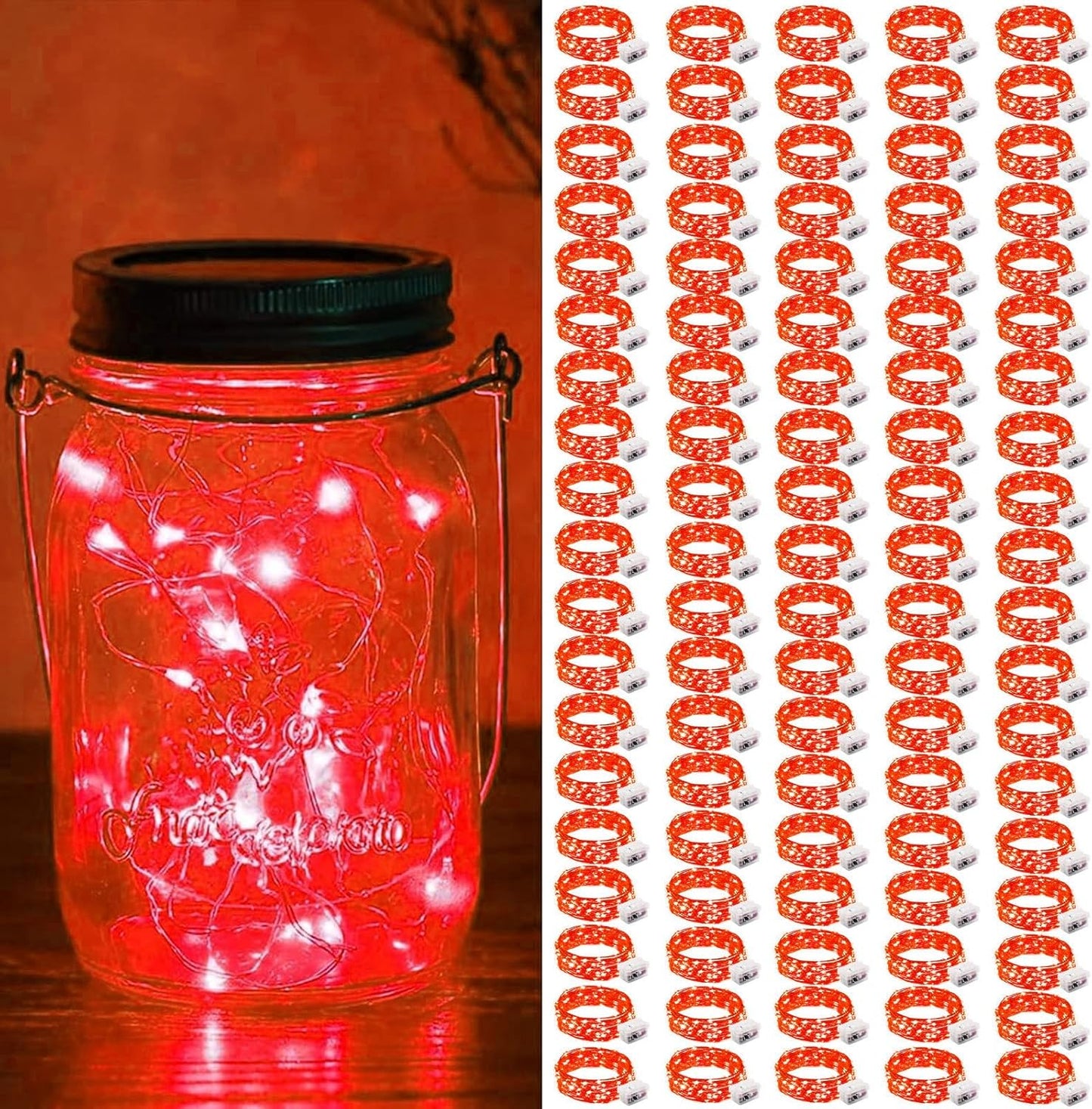 ZGWJ 100 Pack Fairy Lights Battery Operated, 7ft 20 Mini LED Fairy String Lights Silver Wire 3 Modes for DIY, Parties, Wedding, Bedroom, Halloween Christmas Decoration Red