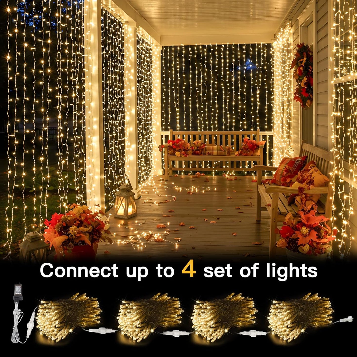suddus Curtain Lights for Bedroom, 300 Led 9.8x9.8ft Hanging String Lights Outdoor, Fairy Curtain Lights Indoor for Christmas, Dorm, Wall, Backdrop, Window, Wedding, Party, Birthday Decor, Warm White