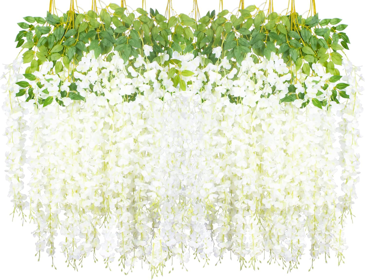 24 Pack Artificial Fake Wisteria Vine Ratta (3.75 Feet) Hanging Garland Silk Flowers String Home Party Wedding Decor (White)