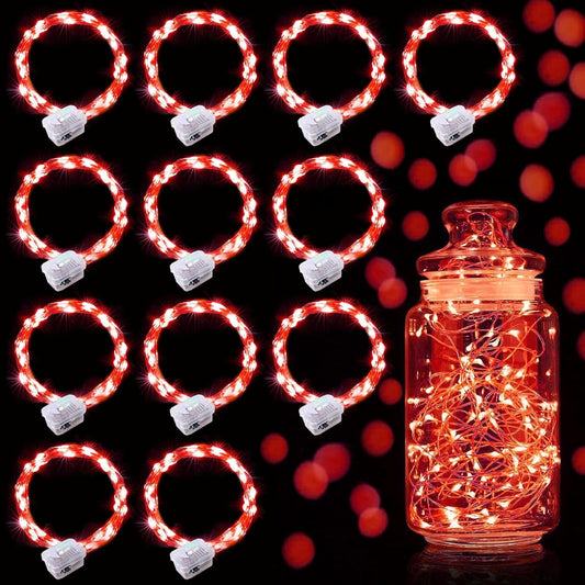 Aogist 12 Pack Fairy Lights 3 Modes 7ft 20 LED Waterproof,Battery Operated Silver Wire Firefly Starry Moon Mini String Lights for Mason Jars Christmas DIY Crafts Wedding Party Bedroom,Red