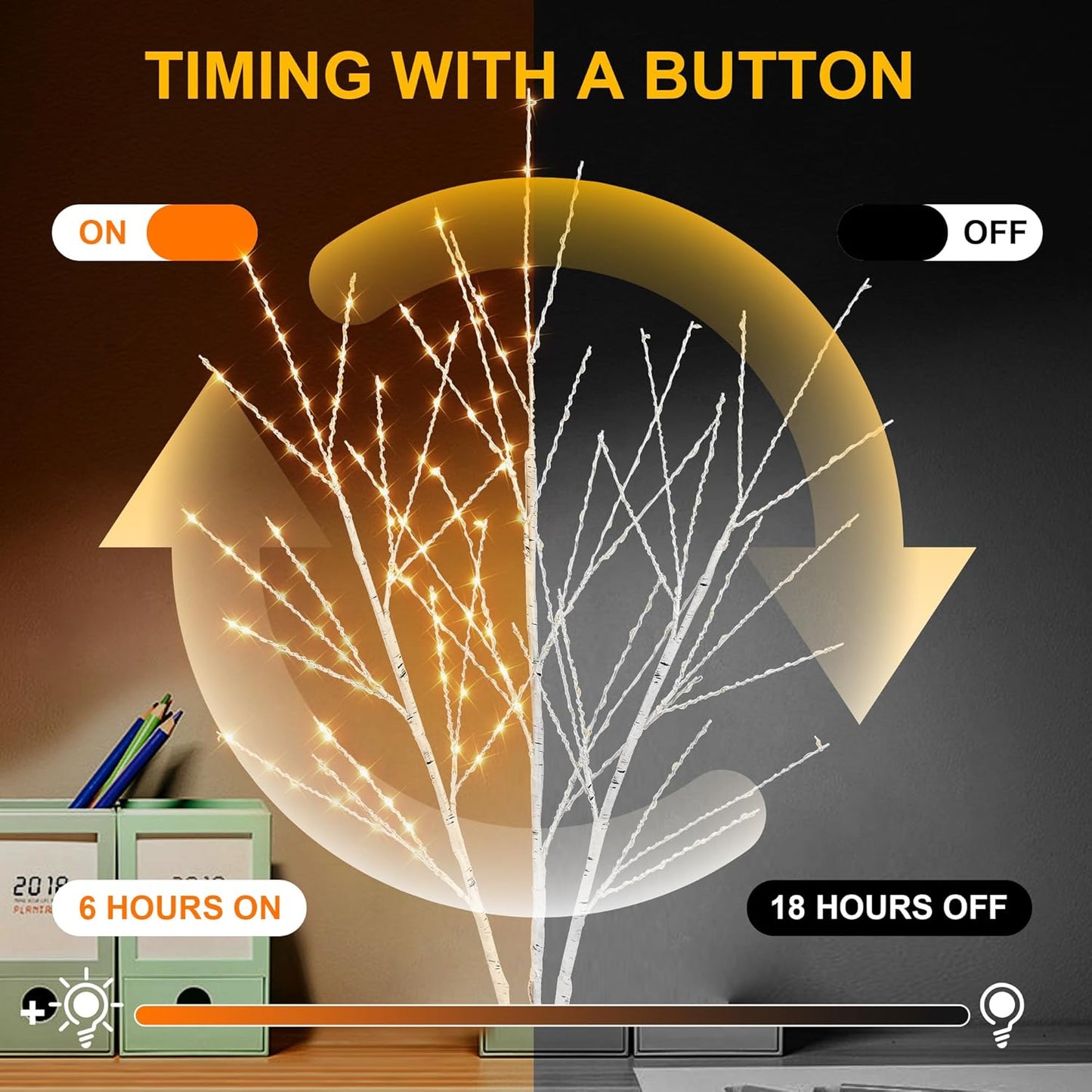 33in Birch Light Tree with 180 LED Lights, Twinkling Lighted Tree with Timer, Adjustable Branches Birch Branches for Indoor Decoration, Living Room, Table Décor