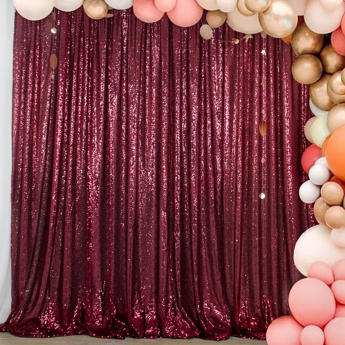 ShiDianYi 8FTx10FT Burgundy Sequin Glitter Backdrop Curtain - Sparkling Photo Booth Background for Weddings, Christmas Parties, Bridal Showers