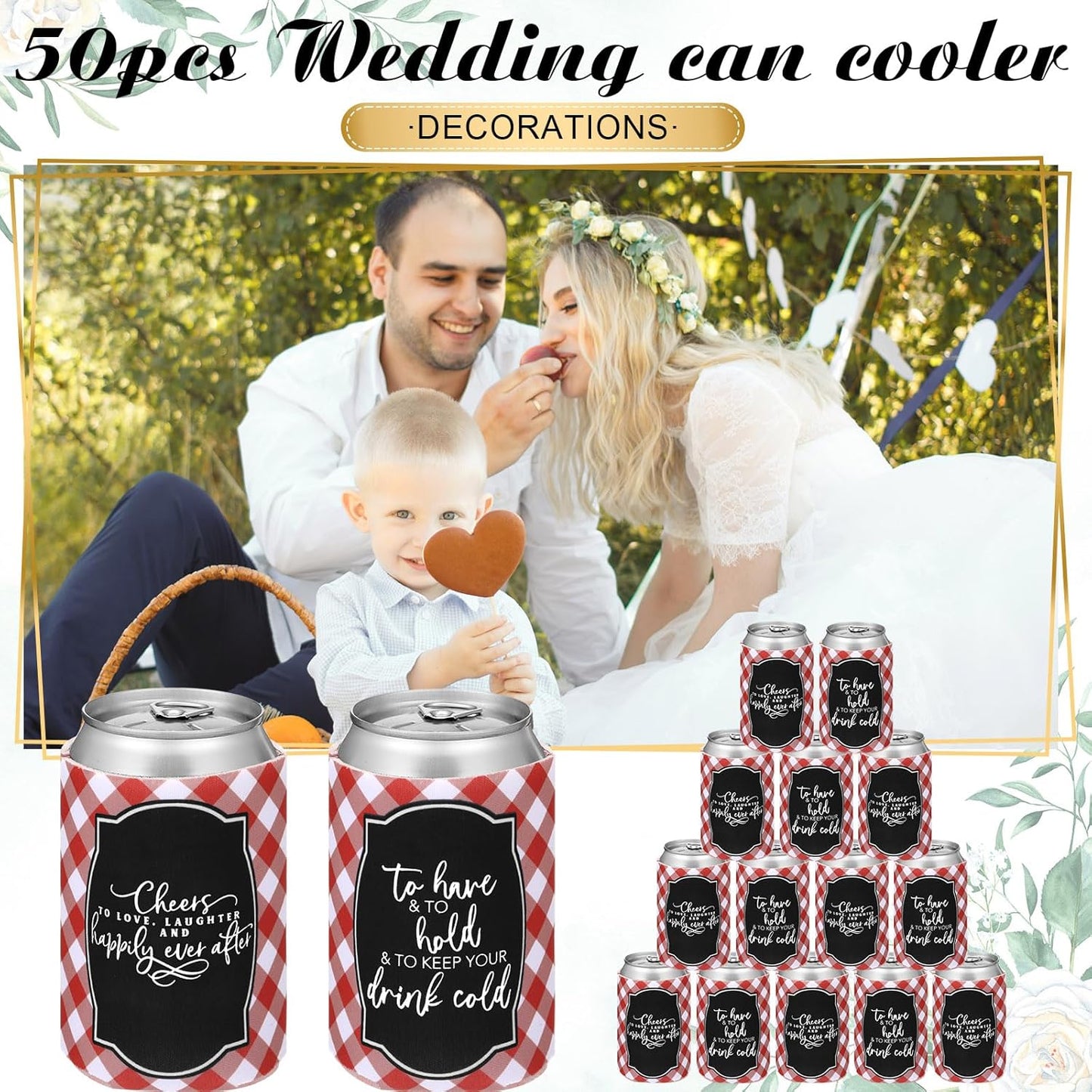 50 Pieces I Do BBQ Party Decorations Wedding Can Cooler Sleeves Bulk BBQ Party Favors for Guests Cheers to Love Laughter and Happily Ever After Rehearsal Dinner Decorations for Wedding Shower