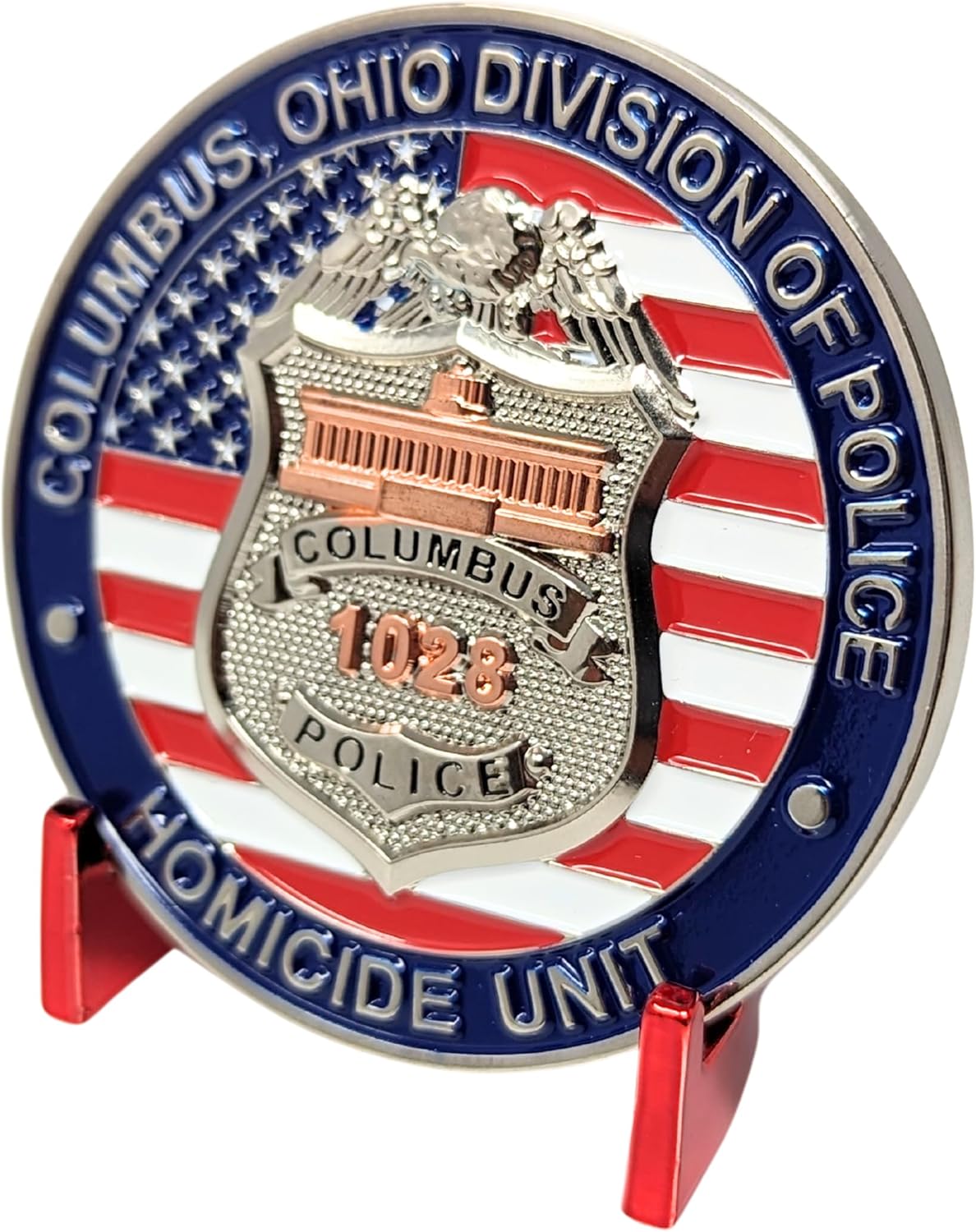 Generic Military Challenge Coin Display Stand - Solid Metal with Anodized Finish - US Vet. Business (Crimson), Gold, Silver, Black