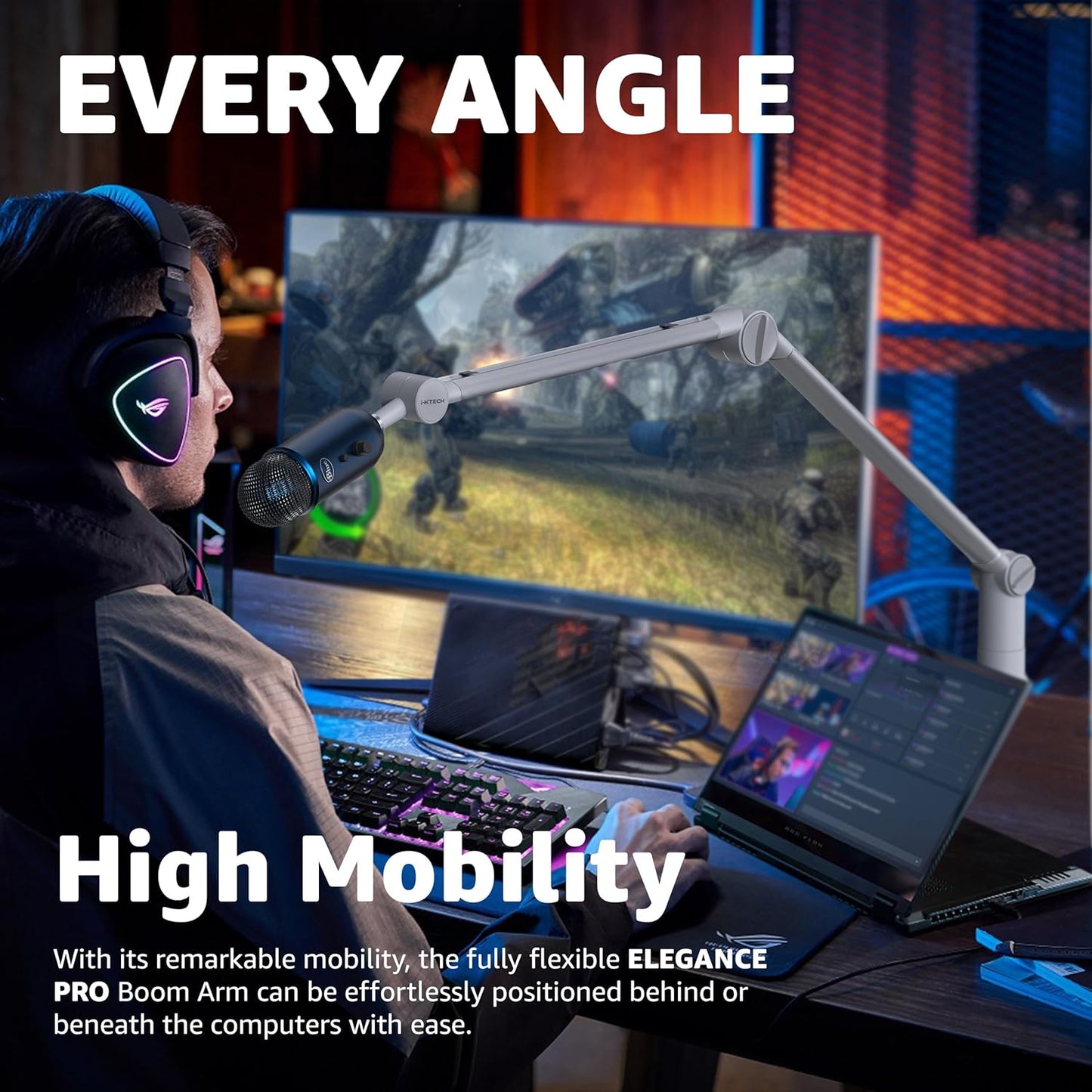 IXTECH Microphone Boom Arm with Desk Mount, 360° Rotatable, Adjustable and Foldable Scissor Mounting for Podcast, Video Gaming, Radio and Studio Audio, Sturdy and Universal.