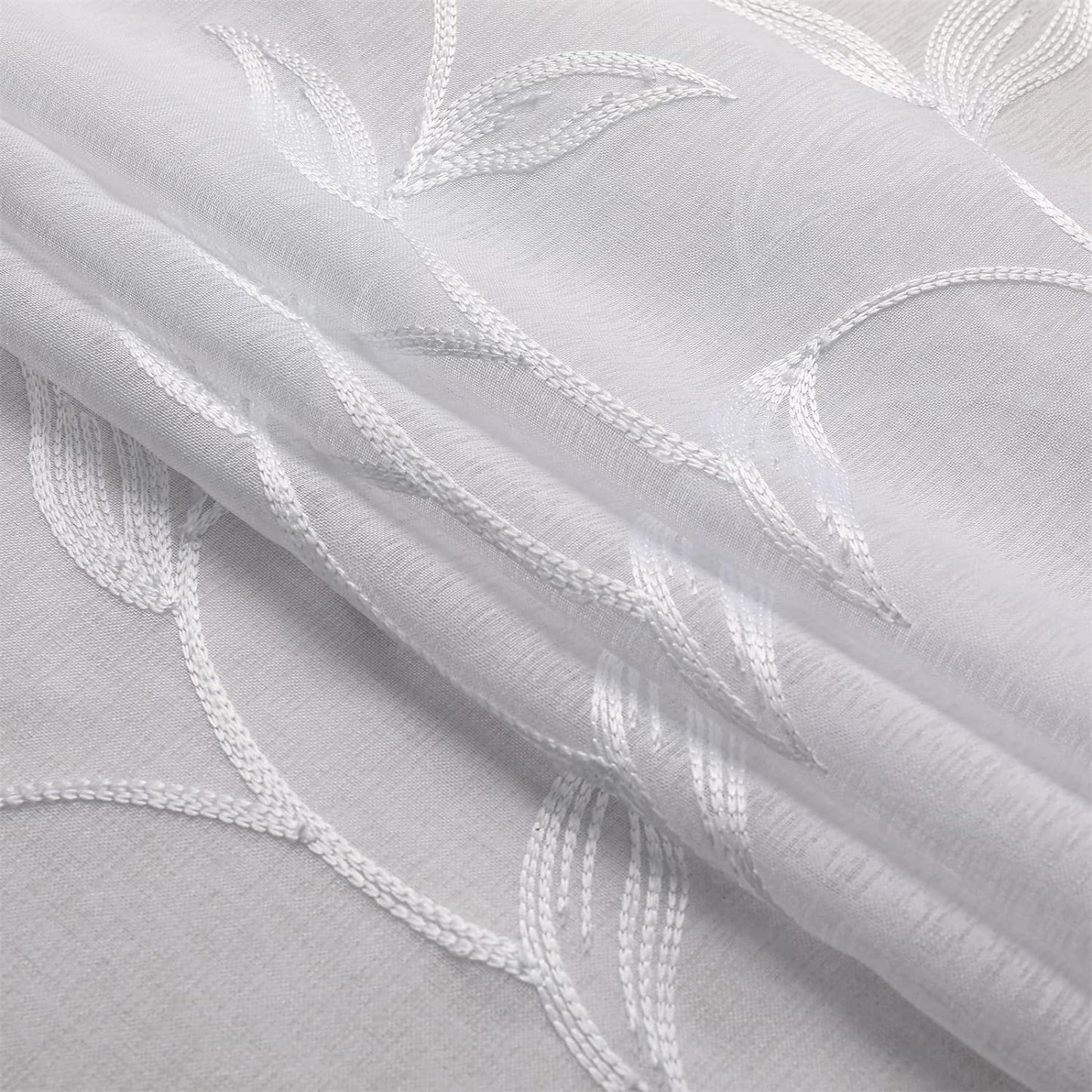 VISIONTEX White Sheer Voile Curtains, Decorative White Embroidery Faux Linen Rod Pocket Window Drapes for Home Kitchen, Living Room and Bedroom 54 x 108 Inch, Set of 2 Curtain Panels