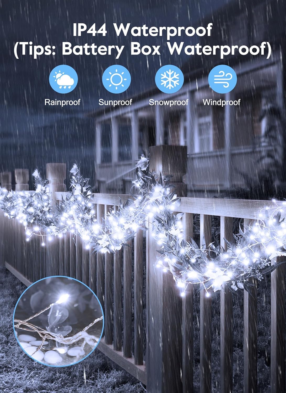 Outdoor Fairy Firecracker Lights Battery Operated, 5 Feet 60 LEDs Twinkle String Lights with Remote, 2 Pack Starry Lights for DIY Wreath Wedding Party Bedroom Mason Jar Holiday Christmas, Pure White