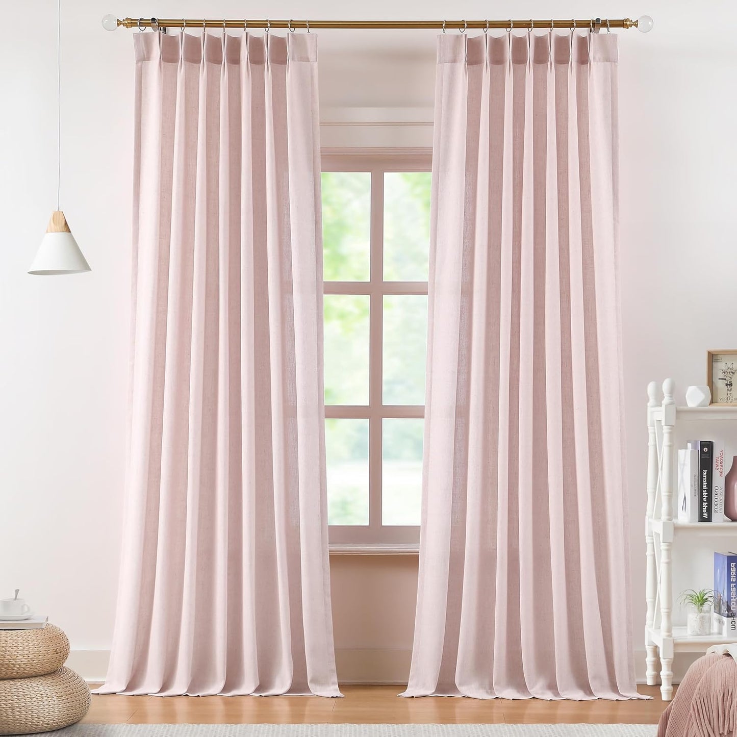Vision Home Light Pink Pinch Pleated Semi Sheer Curtains Textured Linen Blended Light Filtering Window Curtains 72 inch for Living Room Bedroom Pinch Pleat Drapes with Hooks 2 Panels 40" Wx72 L