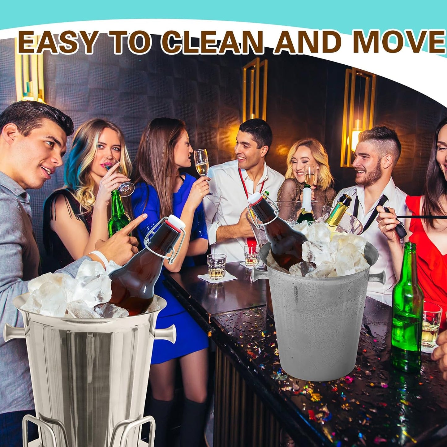 Lallisa 2 Pieces Wine Ice Bucket with Stand Stainless Steel Standing Champagne Ice Bucket Cube Container on Stand for Beer KTV Club Bar BBQ Wedding 35.8in 5L (Silver)