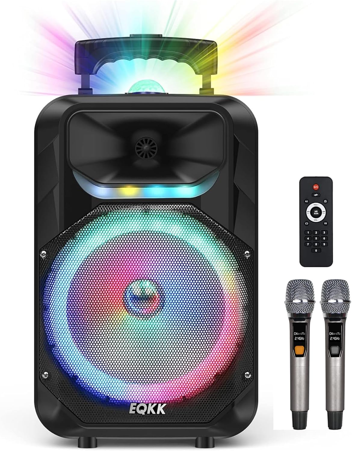 Karaoke Machine with 2 Wireless Microphones, Party Speaker for Adults New Party Portable PA System Outdoor Bluetooth 5.3 Speakers Wireless with Party Light (Stage-subwoofers)