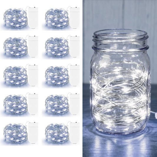 10 Pack Fairy Lights Battery Operated - 7ft 20 LED Twinkle Lights Copper Wire Mini String Lights Firefly Lights for Mason Jars DIY Crafts Christmas Wedding Party Centerpiece Table Decor, Cool White