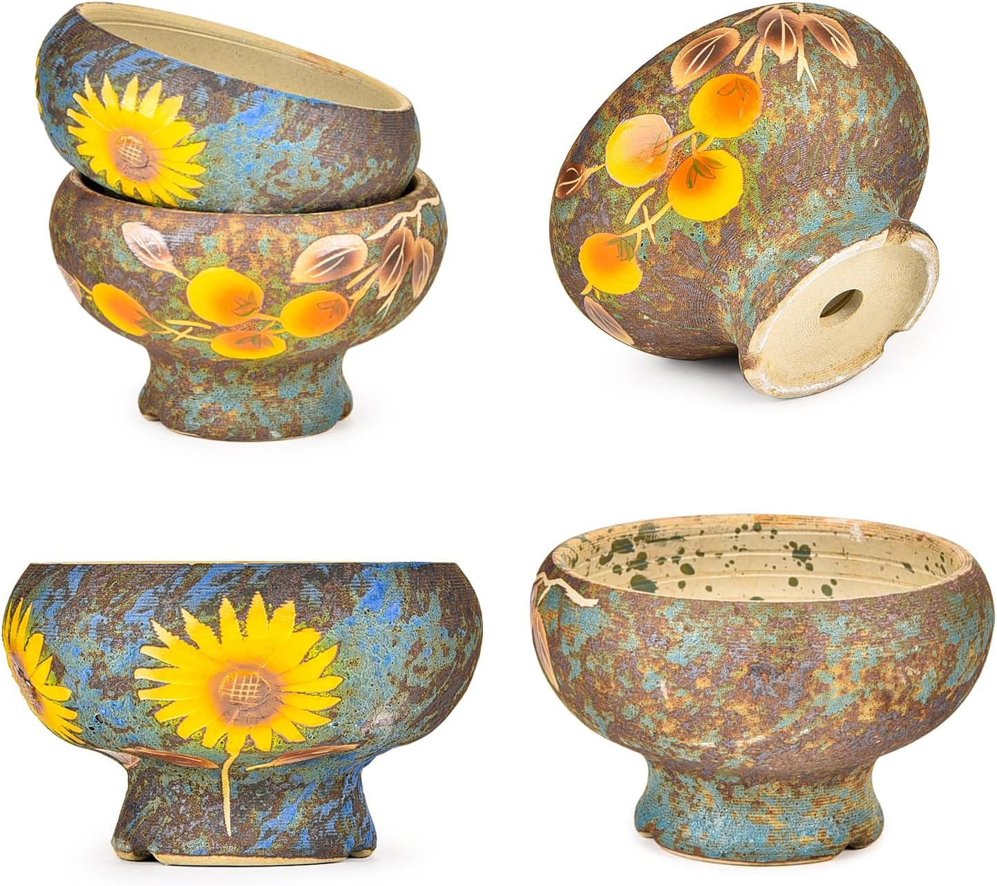 Sungmor Small Succulent Planters Set of 2, Beautiful Hand Crafted Ceramic Plant Pots Cute Cactus Pot, 6.5 Inch Flower Pots for Indoor Plants with Drainage, Desktop Windowsill Home Office Decor Pots