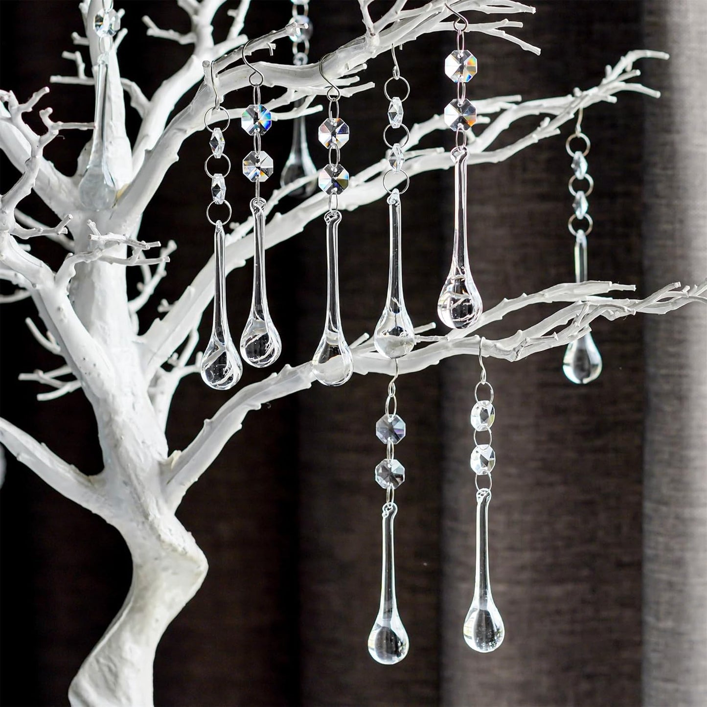 H&D 10pcs 5.3" Crystal Raindrop with Octagon Beads Chandelier Prisms Pendants Lamp Curtain DIY Suncatcher Parts (Clear)