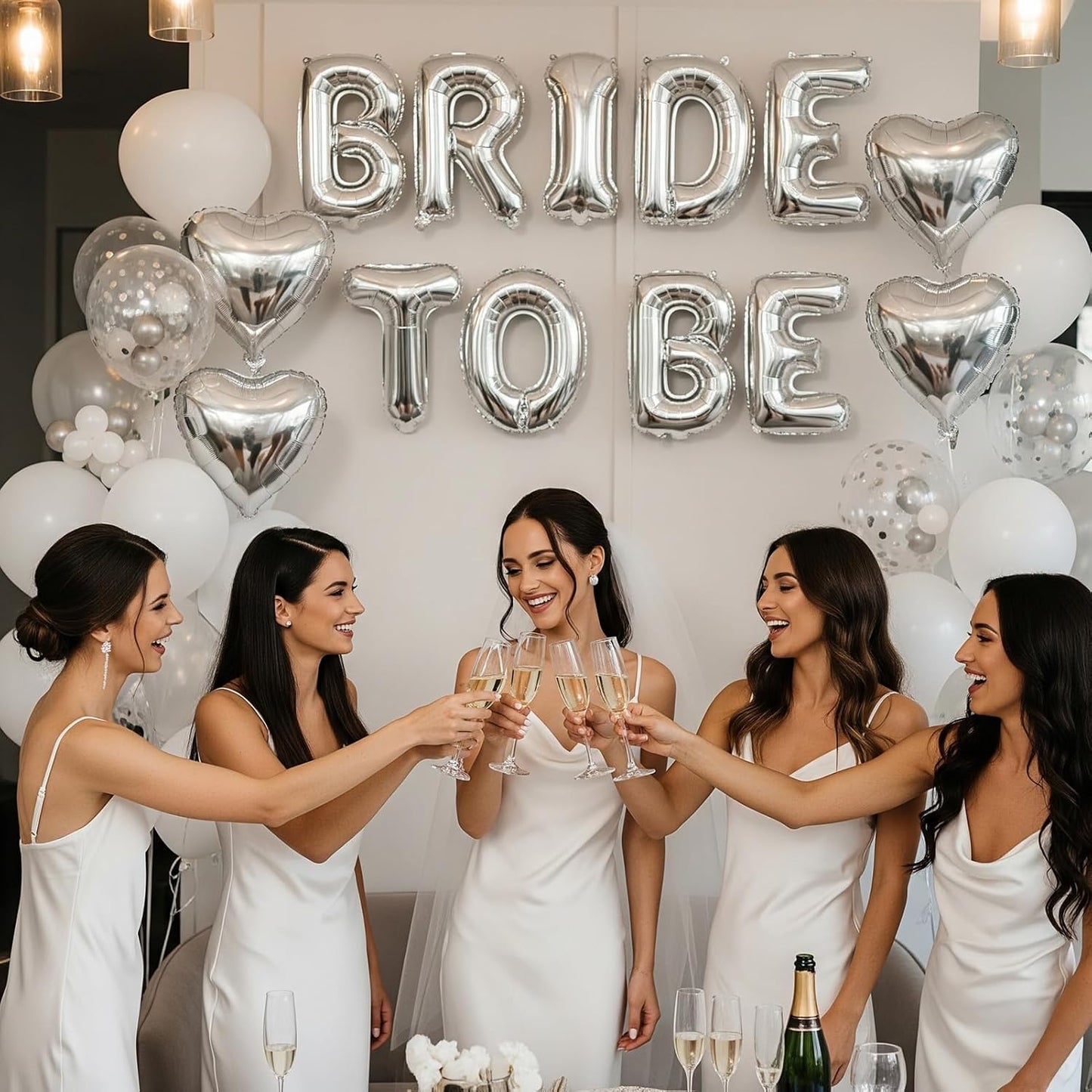 Silver Decorations pearl White balloons Bridal Veil BRIDE TO BE Balloons Sash with Diamond Ring Heart Champagne Balloons Bridal Veil for Bachelorette Party Decor Bride To Be Bridal Shower