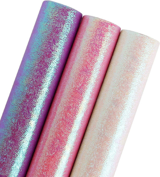 WRAPAHOLIC Wrapping Paper Roll - Pink/White/Purple Rainbow Color for Birthday, Wedding, Mother's Day, Valentine's Day, Holiday, Baby Shower Wrap - 3 Rolls - 30 inch X 120 inch Per Roll