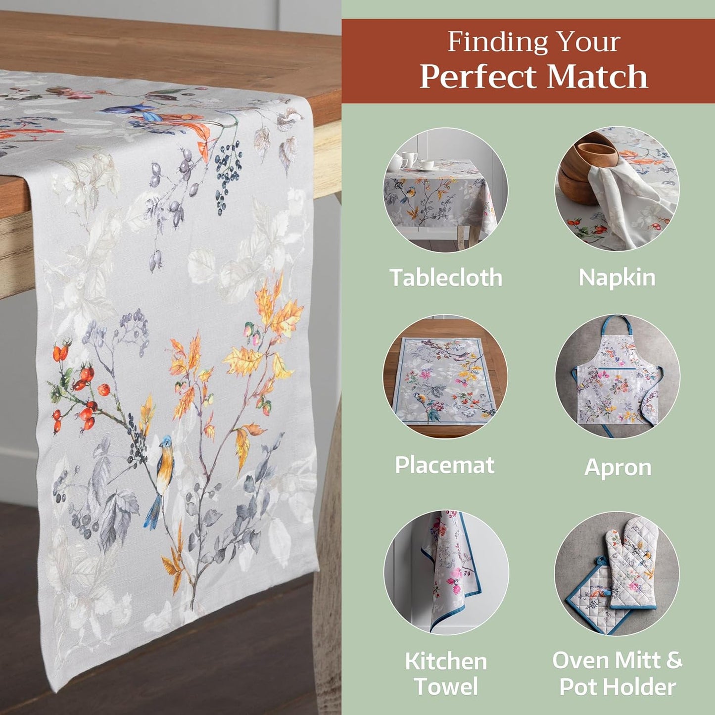 Maison d' Hermine Table Runner 100% Cotton Single Layer Table Runners 108 inches Long for Thanksgiving Christmas Decorations Home Kitchen Dining Party Wedding (Equinoxe - Grey, 14.5" x 108")