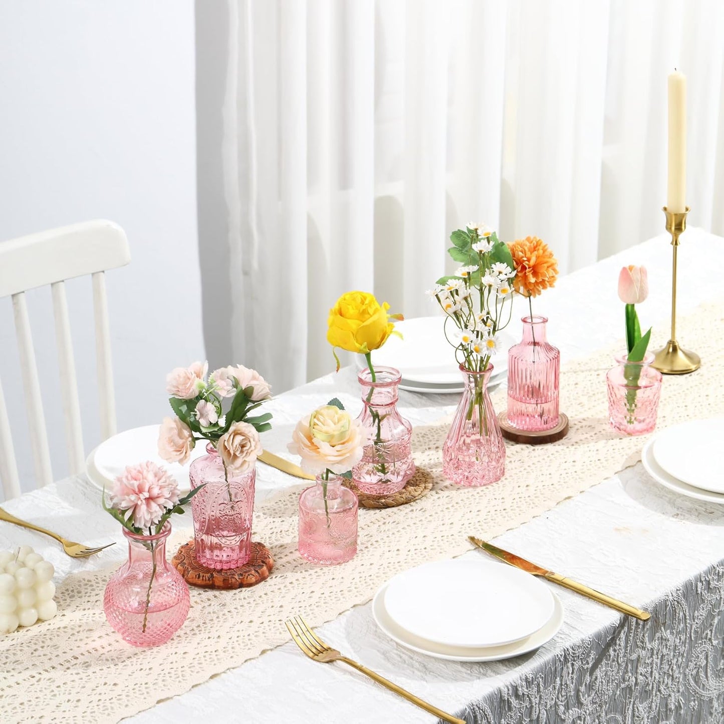 Bud Vases in Bulk 50, Glass Vases for Centerpieces, Small Vases for Flowers, Small Flower Vase for Centerpieces, Mini Vintage Vase, Pink Bud Vases for Wedding Table Decor