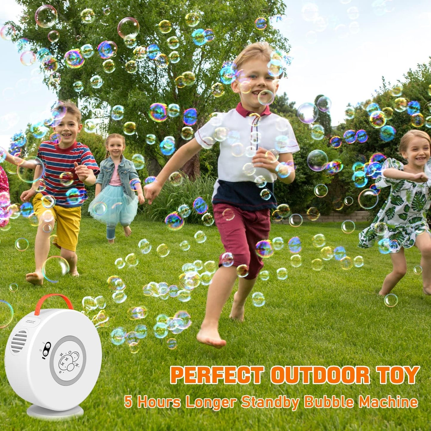 Bubble Machine Automatic Bubble Blower for Kids Toddlers Rechargeable Battery Portable Bubble Maker Electric Bubble Machine Auto Rotating 90°/360° Outdoor Toy for Birthday Party Wedding