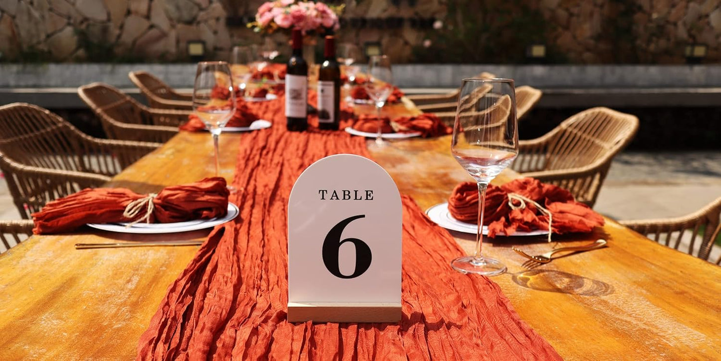 Wedding Table Numbers 1-10, Acrylic Arch Signs with Natural Wood Stands Holders, Rustic Table Decor for Reception & Parties (White Black)