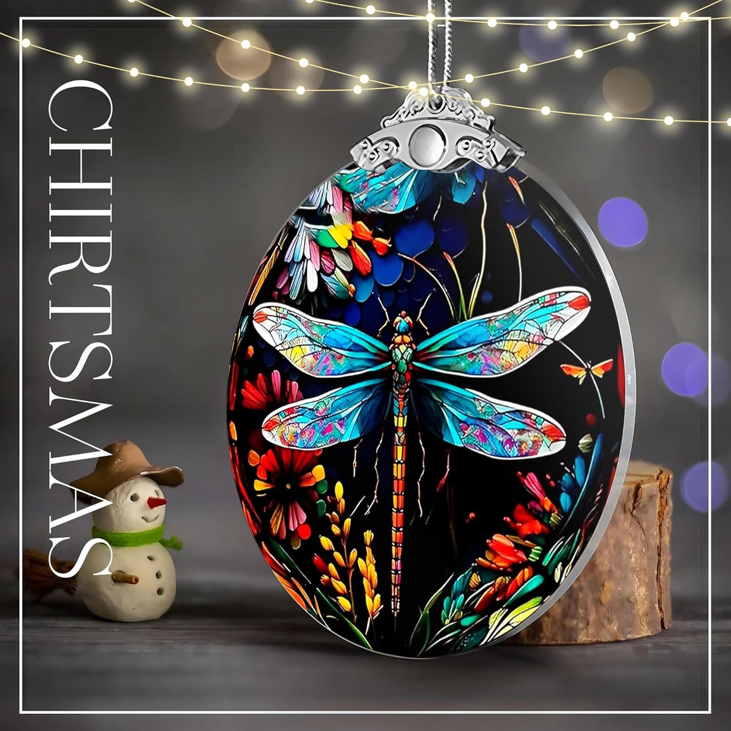 Stained Glass Effections, Christmas Tree 4 Inch Acrylic Ornament Art, White Elephant Gifts Car Interiors Decors, Christmas Decor, Decorations for Festival 2025 Christmas Ornament (Dragon Butterfly)