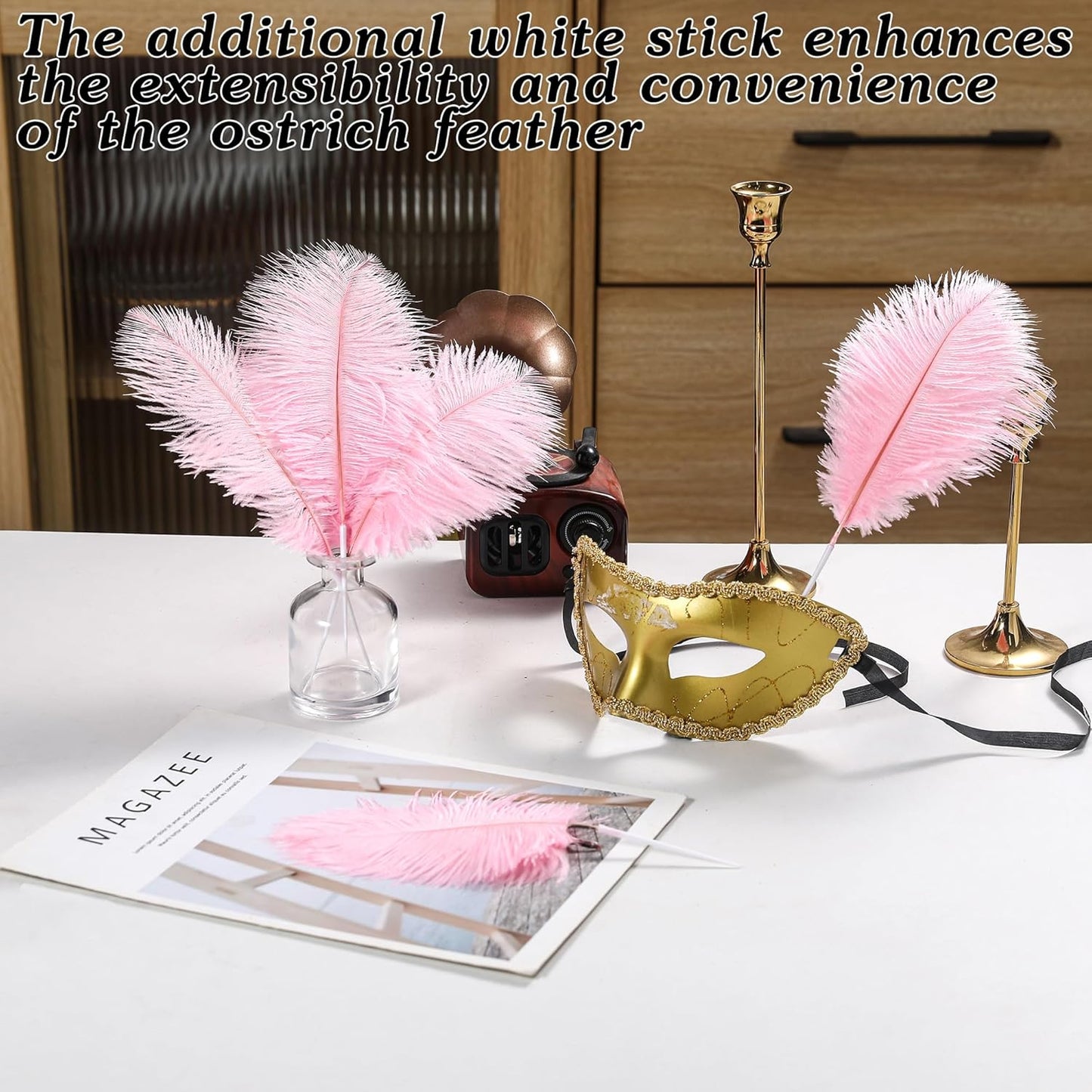 SOGUGOM Pink Craft Ostrich Feathers - 30PCS 6-8 inch Bulk Ostrich Feathers Kit for Centerpieces, Kindergarten Crafts, Hats and Party Centerpieces(Light Pink)