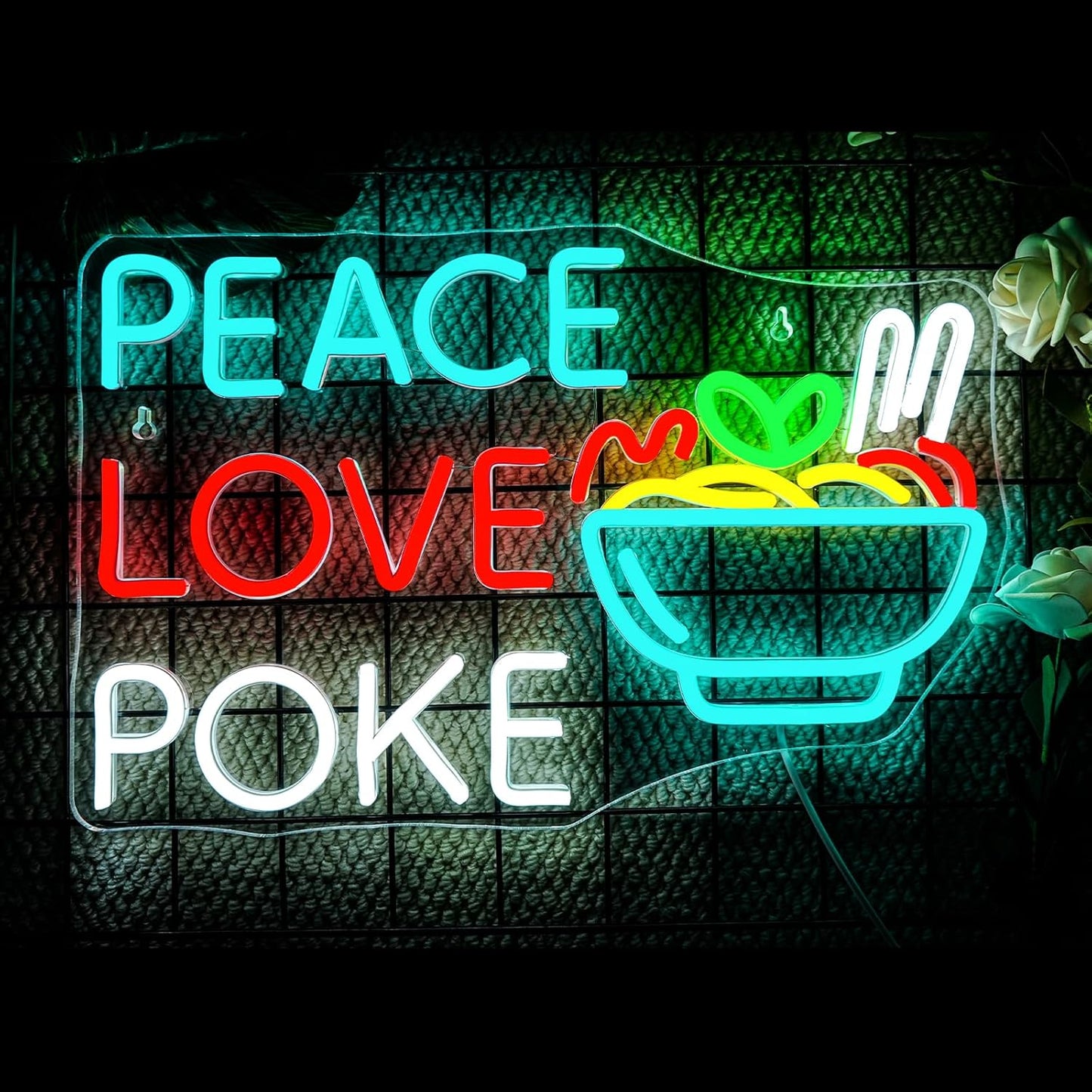 Looklight Peace Love Poke Ramen Neon Sign,Noodles Led Lights Neon Lights for Wall Decor USB Light Up Signs for Restaurant Kitchen Dinning Room Japanese Noodle Shop