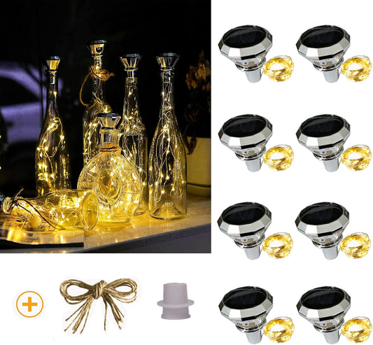 Upgraded Solar Diamond Shaped Wine Bottle Lights, 8 Pack 20 LED Fairy Lights with Solar Cork Lights Outdoor Waterproof for Wedding Party Decor Women Gift