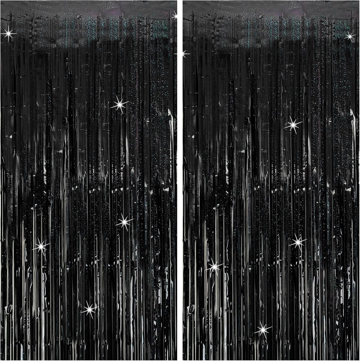 Tinsel Curtain Backdrop Black Birthday Party Decorations 2 Packs Glitter Foil Fringe Curtain Party Decor Streamers Photo Booth for Birthday Christmas Wedding Halloween Graduation Decorations