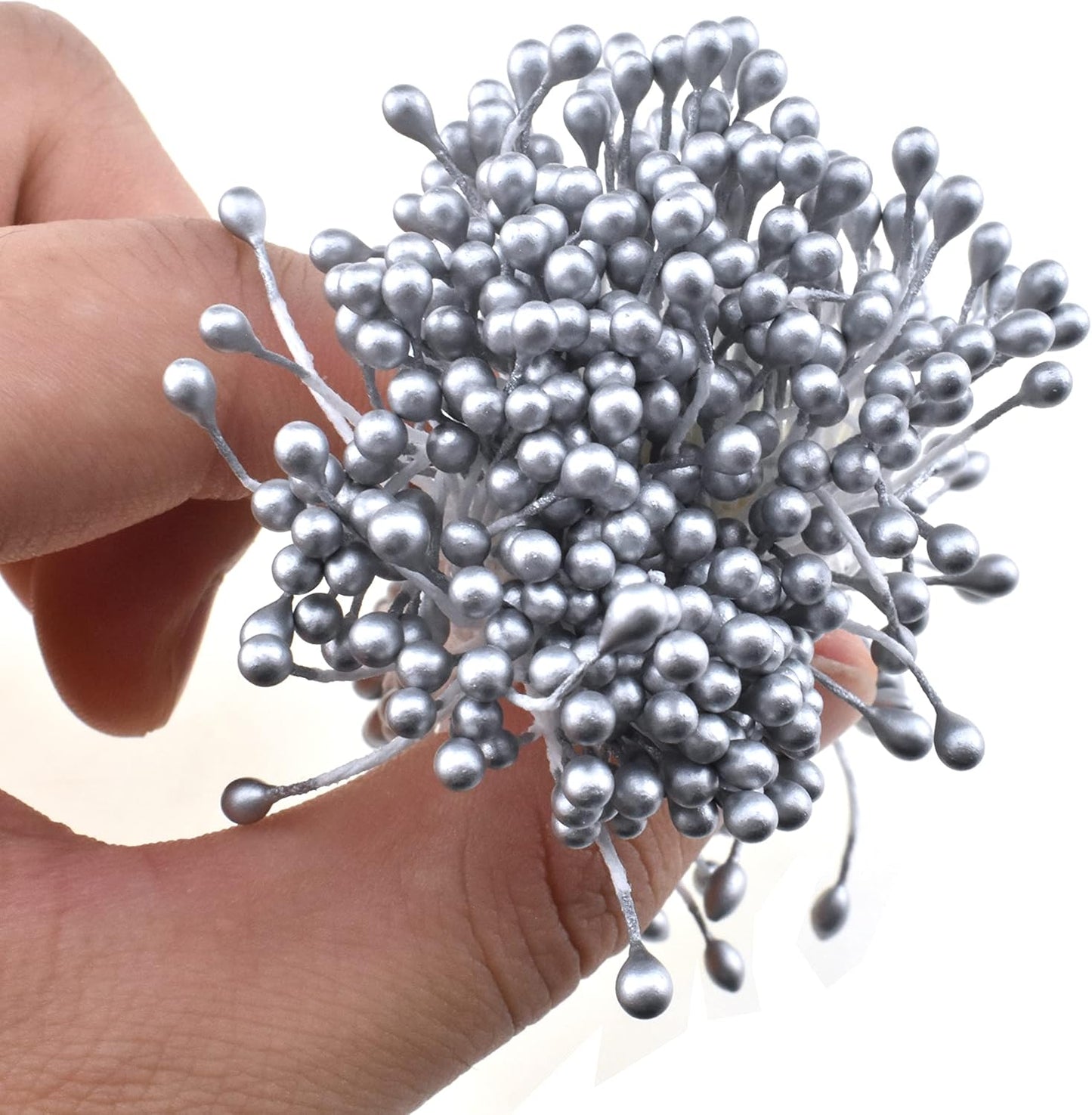 HAHIYO 700Pcs 3mm Silver Pearl Double Heads Pistil Hand-Made Artificial Pistil para Flores Pearlized Floral Stamen for Flower Making Scrapbook Decoration