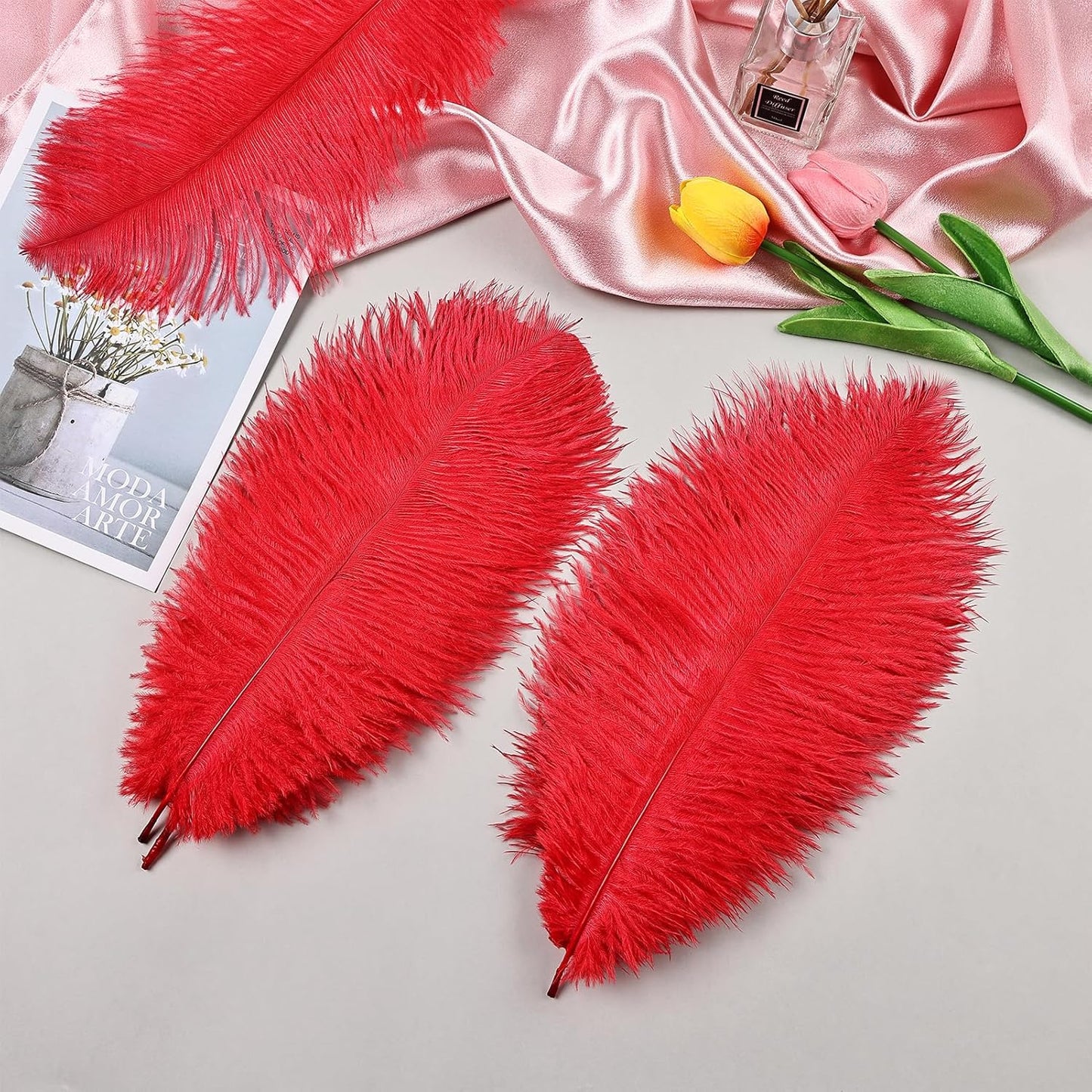 THARAHT Red Ostrich Feathers 12pcs Natural Bulk 10-12Inch 25cm-30cm for Crafts Wedding Party Centerpieces Halloween and Home Decoration Feathers