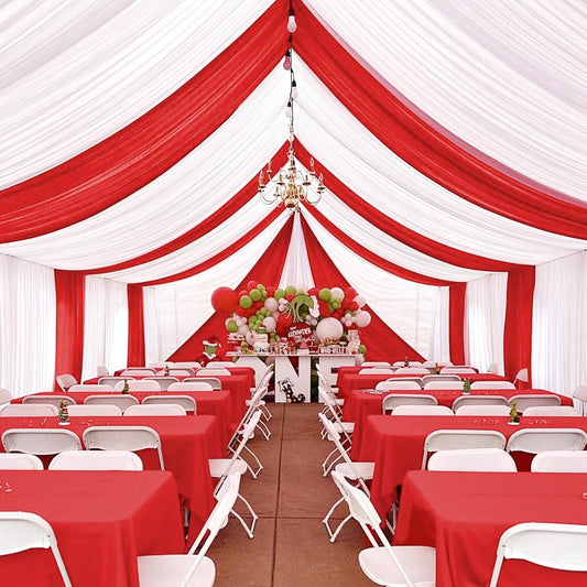 6 Panels Red Wedding Ceiling Drapes 5ftx30ft Ceiling Drapes Chiffon Fabric Arch Draping Sheer Curtains Soft Drapery Draping Wedding Ceiling Decorations for Party Ceremony Stage Swag