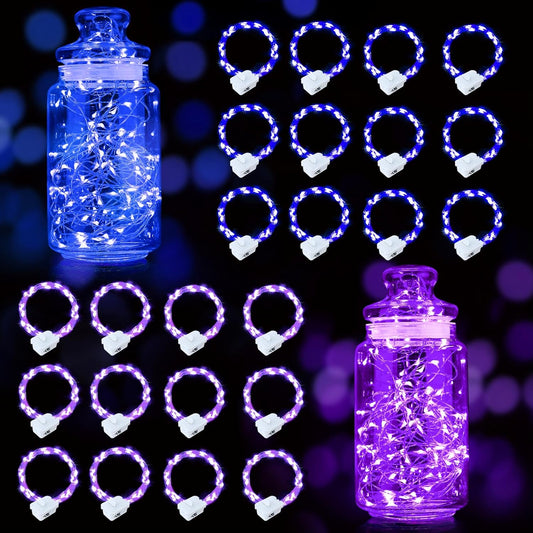 pozzolanas 24 Pack 7ft Waterproof LED Fairy Lights - Battery Operated String Lights with 20 LEDs for Home, Mason Jar, Party, Wedding, Halloween, Christmas Decorations (12 Purple & 12 Blue)
