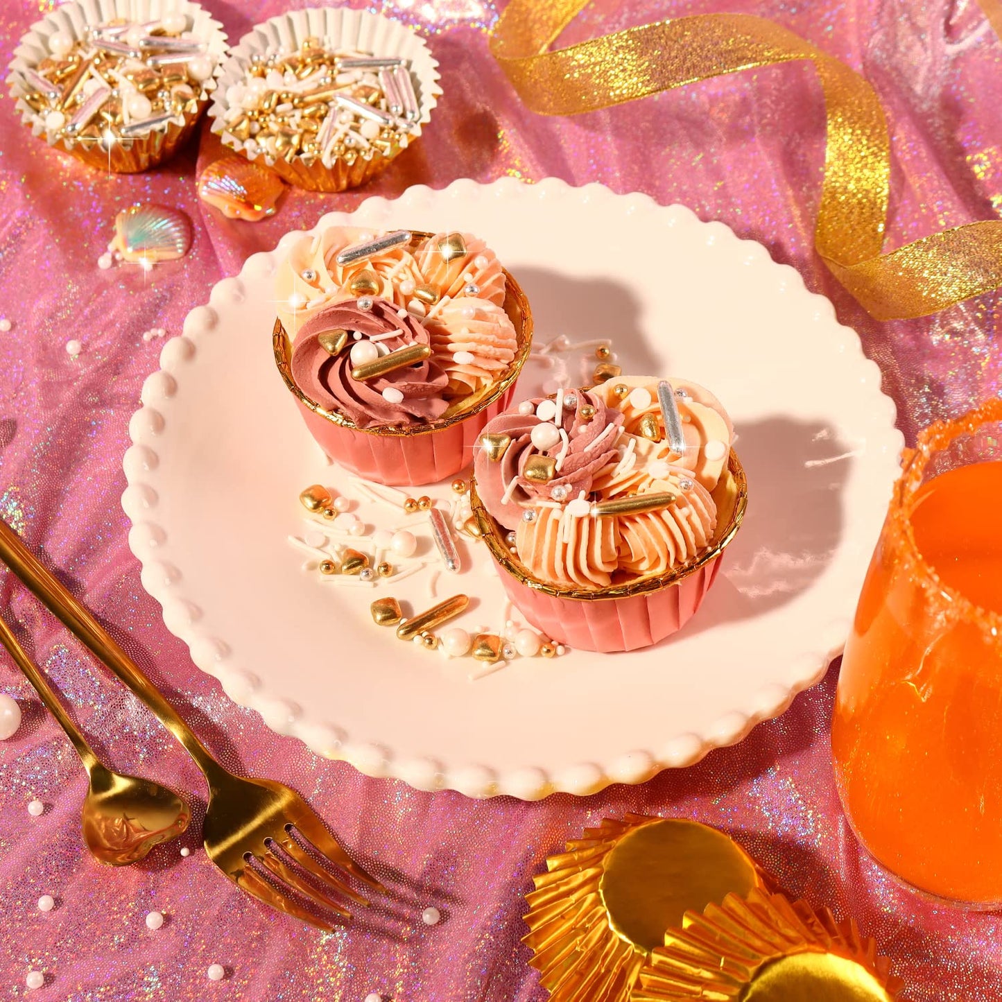 White Deluxe Gold Sprinkles for Cake Decorating 7ounce - Gold Sugar Pearl Metallic Sprinkles for Cupcake Toppers, Ice Cream, Candy, Cookie Decorations - Jimmies, Confetti for Wedding Party Celebrations