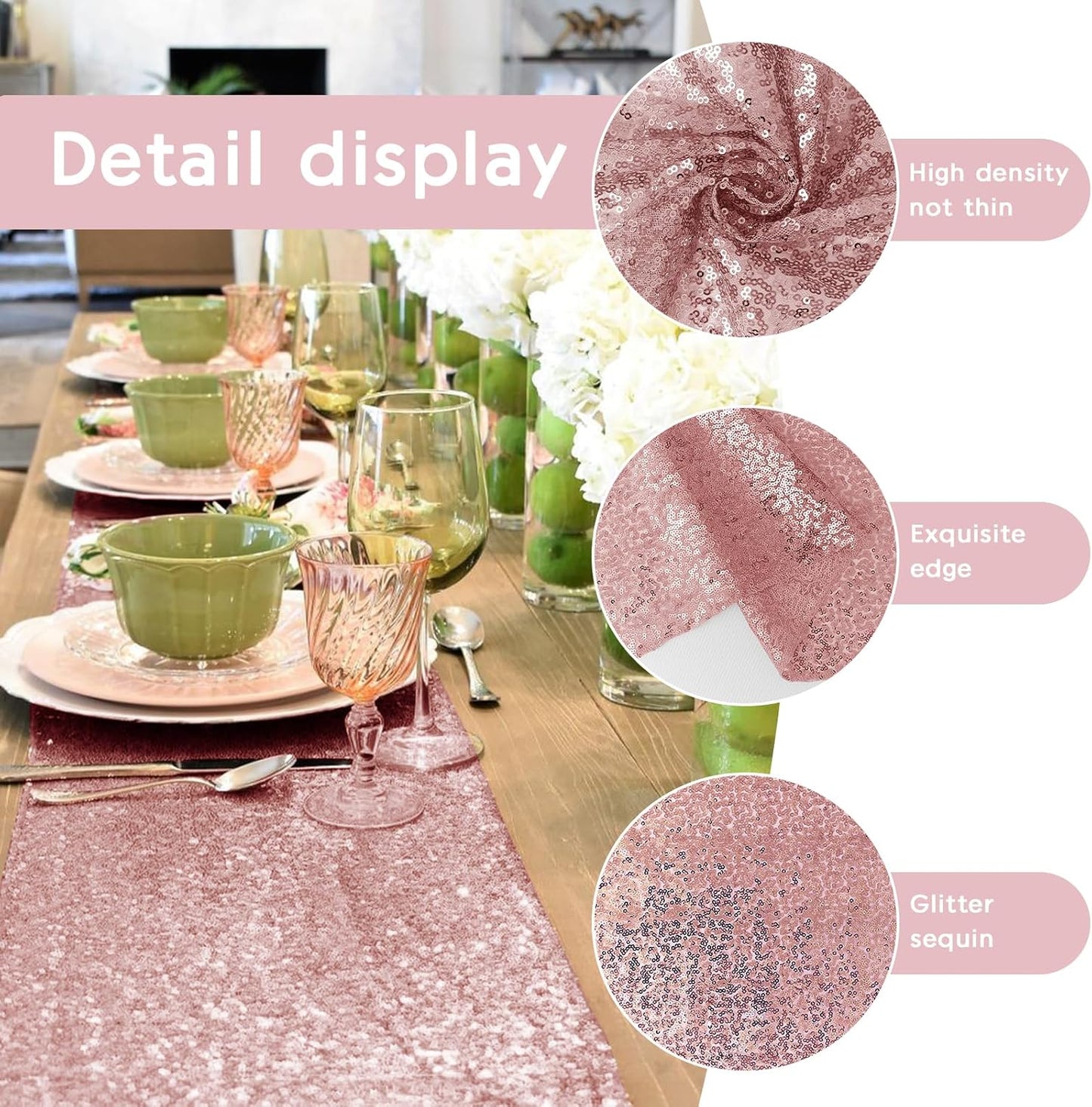 10 Packs 12 x 72 inches Sequin Table Runner, Rose Gold Glitter Table Runner for Birthday Party Supplies Wedding Engagement Baby Shower Holiday Celebration Event Decorations